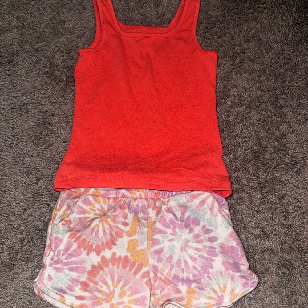 Red Tank Top and Tie-Dye Shorts Set forever 21 old navy lot of 2 outfits sz 4 5
